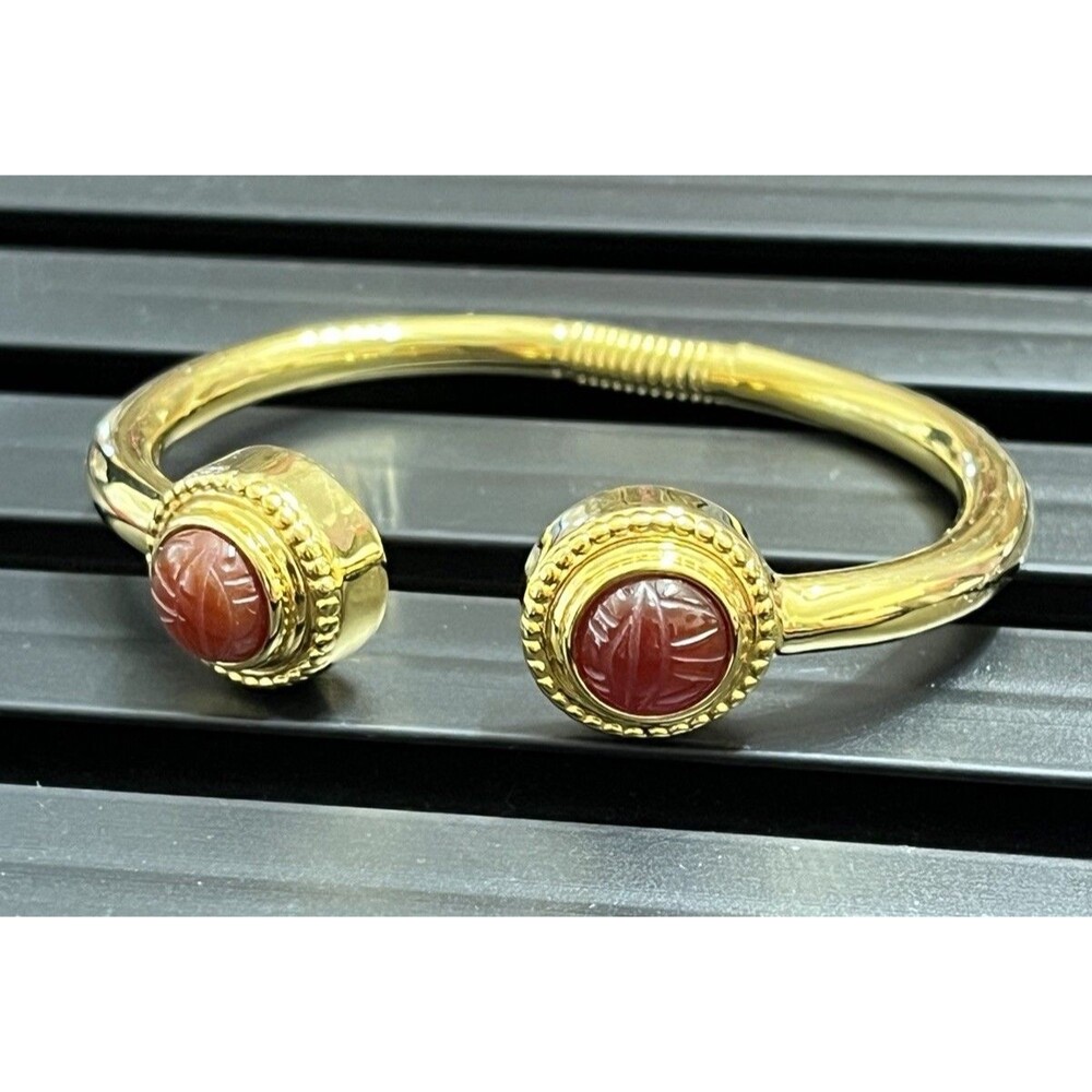 VTG Kenneth Jay Lane Scarab Carnelian Bracelet Gold Tone 7/7.5" Egyptian Revival